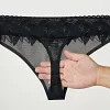 Men's Low-Rise High-Stretch Sexy Lace Trim 3D U-shaped Large Pouch Thongs