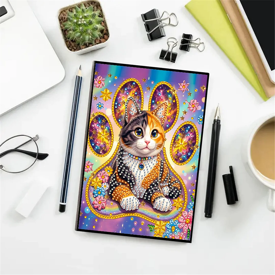 DIY Flower Diamond Painting Journals Notebooks 50 Pages A5 No Lines Special Shaped Diamond Art Kits for Beginners Craft Lovers and Artists (Cat)