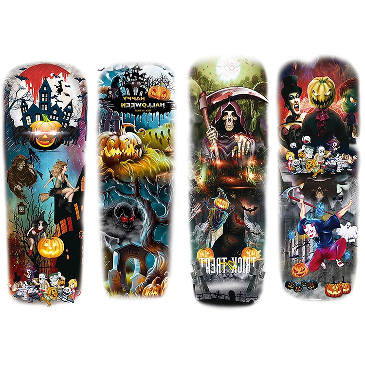 4 Sheets Halloween Spooky Death Zombie Vampire Full Arm Sleeves