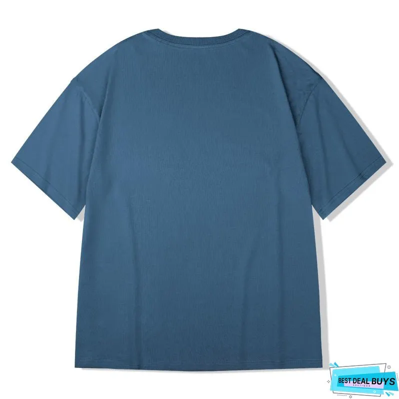 Men's Cotton Short Sleeve Over Sized Solid Color Loose T-shirt