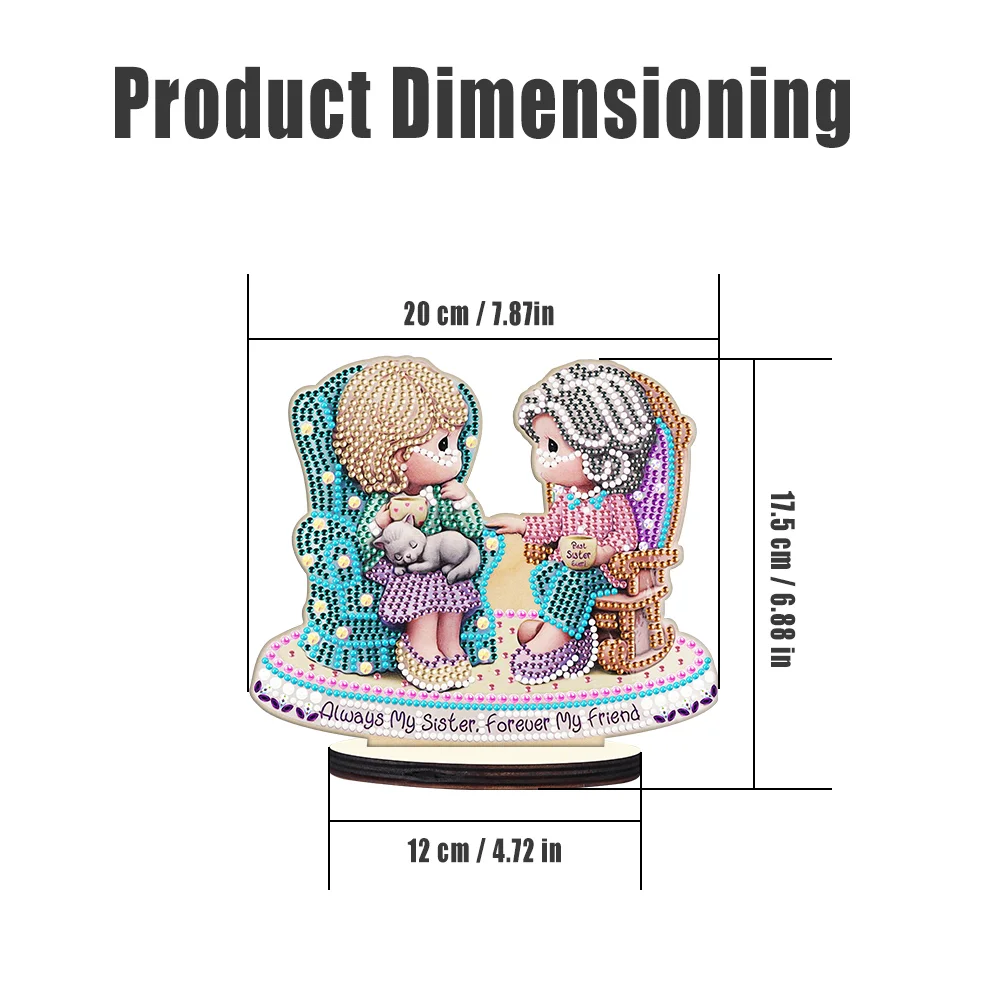 DIY Precious Moments Crystal Diamond Ornament Wooden Point Drilling Ornament Kids Gift(Single Side)