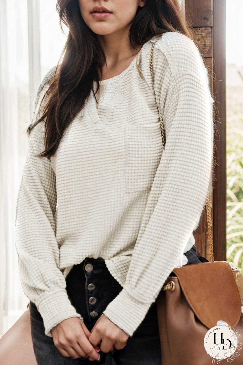 deep v neck long sleeve knitted sweater