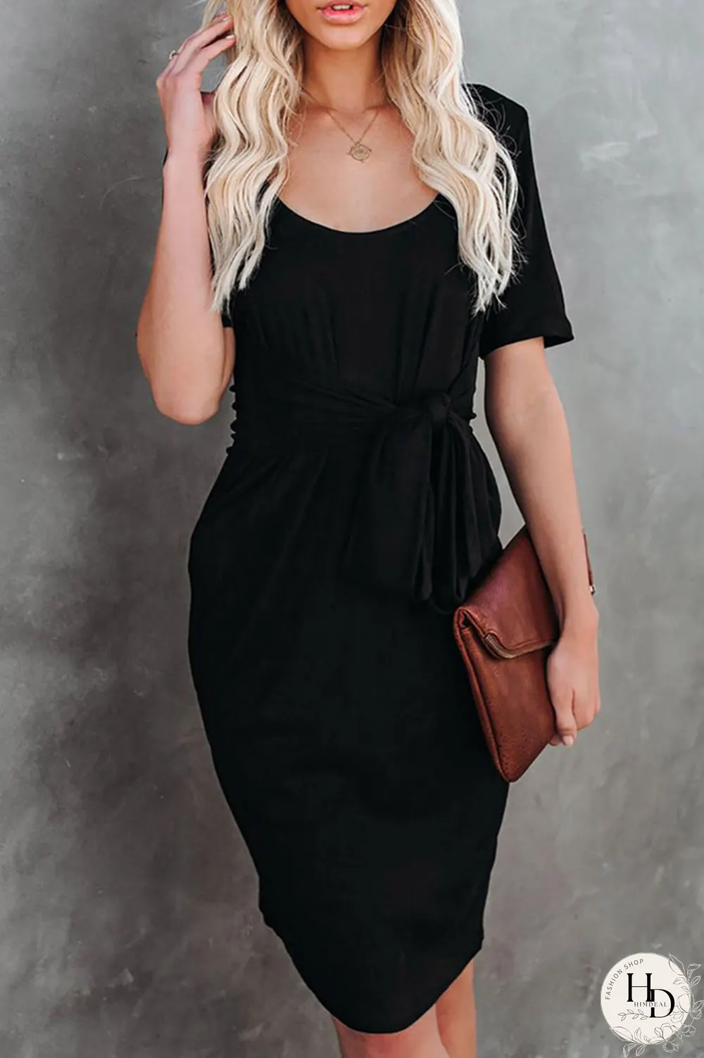 Fashion Solid Bandage U Neck Pencil Skirt Dresses(5 Colors)