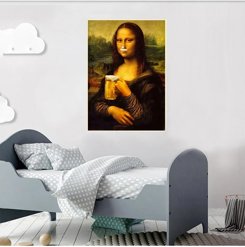 Nordic Style Minimalism Mona Lisa Wall Art Canvas Prints Beer Painting Modular Pictures Living Room Modern Home Decor