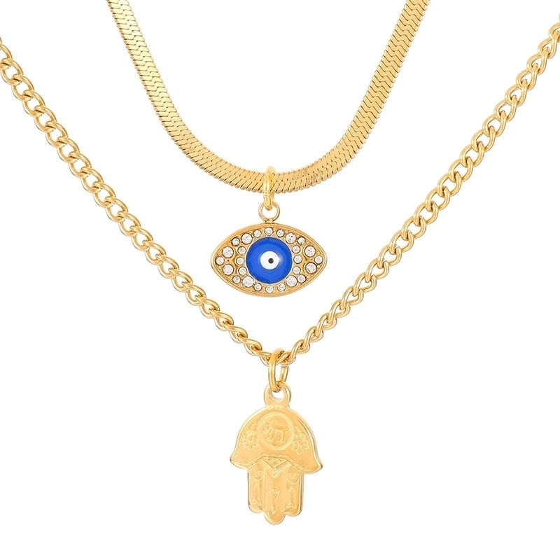 Sweet Palm Stainless Steel 18K Gold Plated Patchwork Layered Necklaces