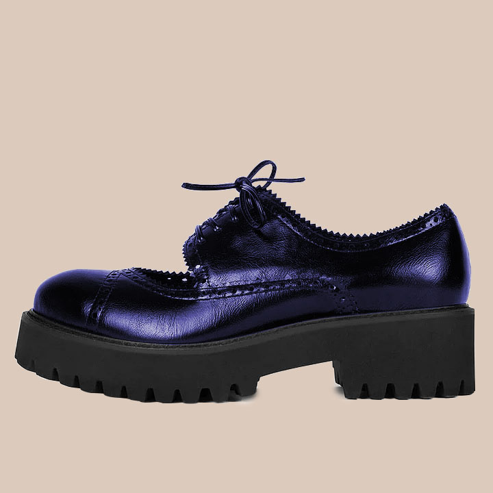 Navy Metallic Shoes Brogue Detailing Cut Out Platform Oxfords Nicepairs