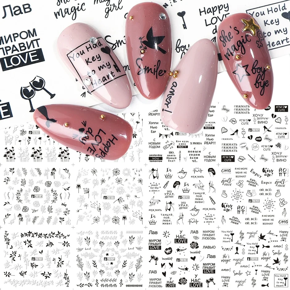 Churchf Graffiti Nail Stickers Lettering Water Nail Decals Trippy Rainbow Lips Sliders French Manicure Tips Watermarks GLJF37-48-Nail Inspo