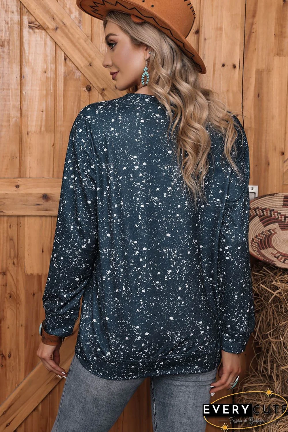 Tie-dyed Sunflower Print Long Sleeve Pullover Sweatshirt