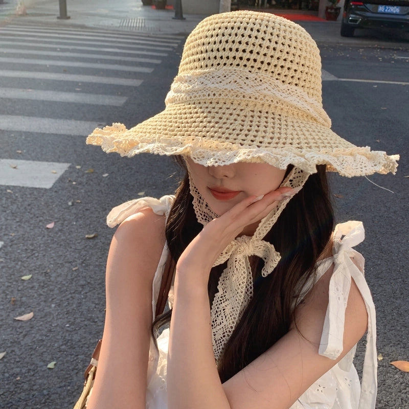 Women’s Vacation Color Block Flat Eaves Straw Hat