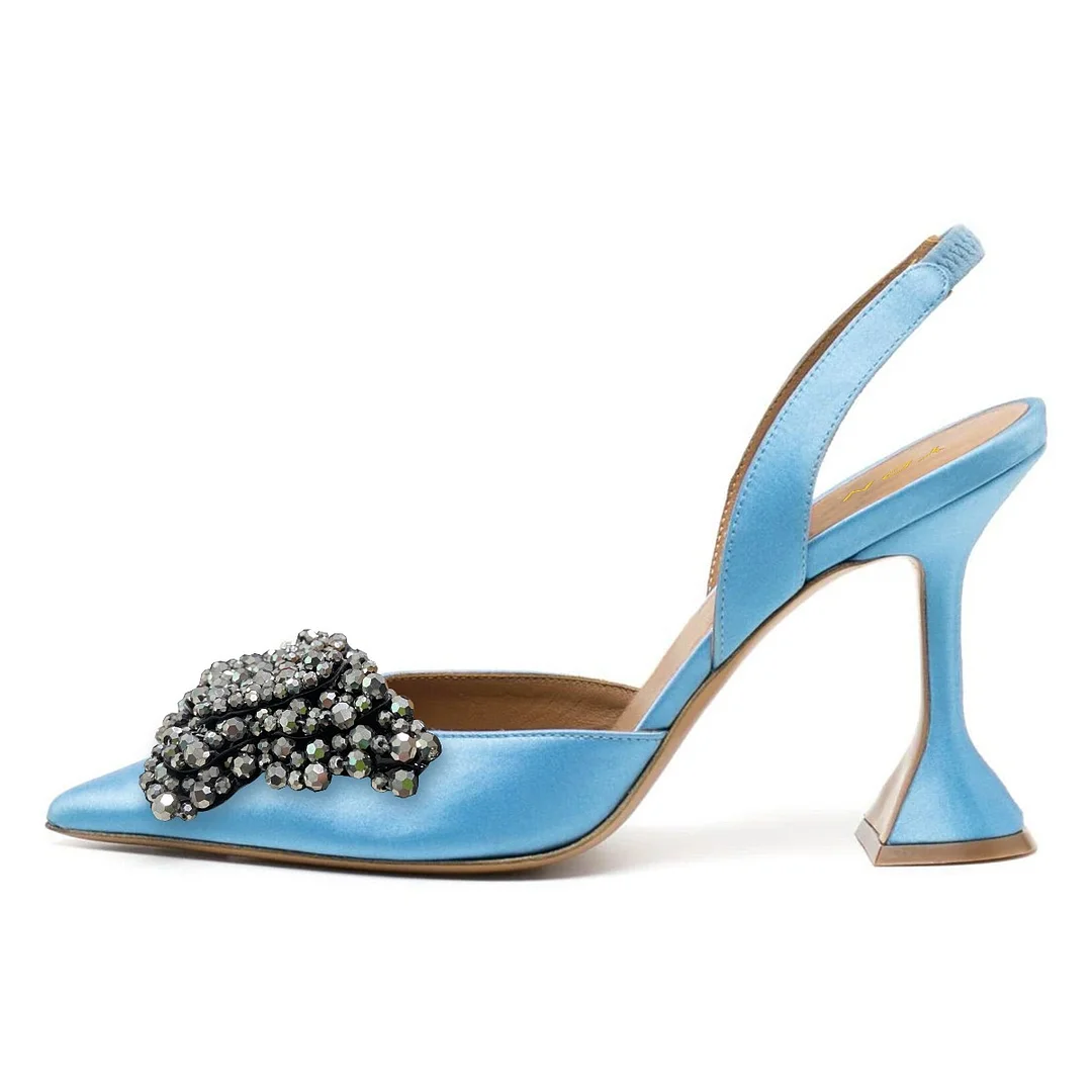 Rhinestone Butterfly Slip On Slingback Blue Closed Toe Heels