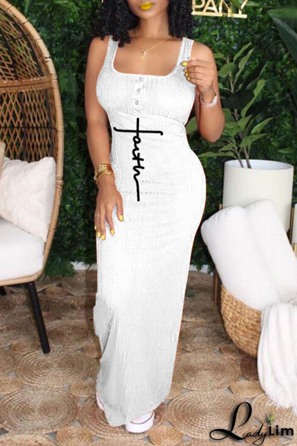 Tangerine Sexy Print Split Joint U Neck Straight Dresses