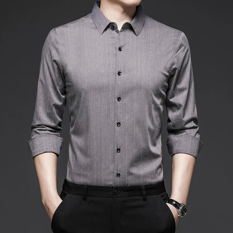 New Men's Long Sleeve Striped Lapel Shirt