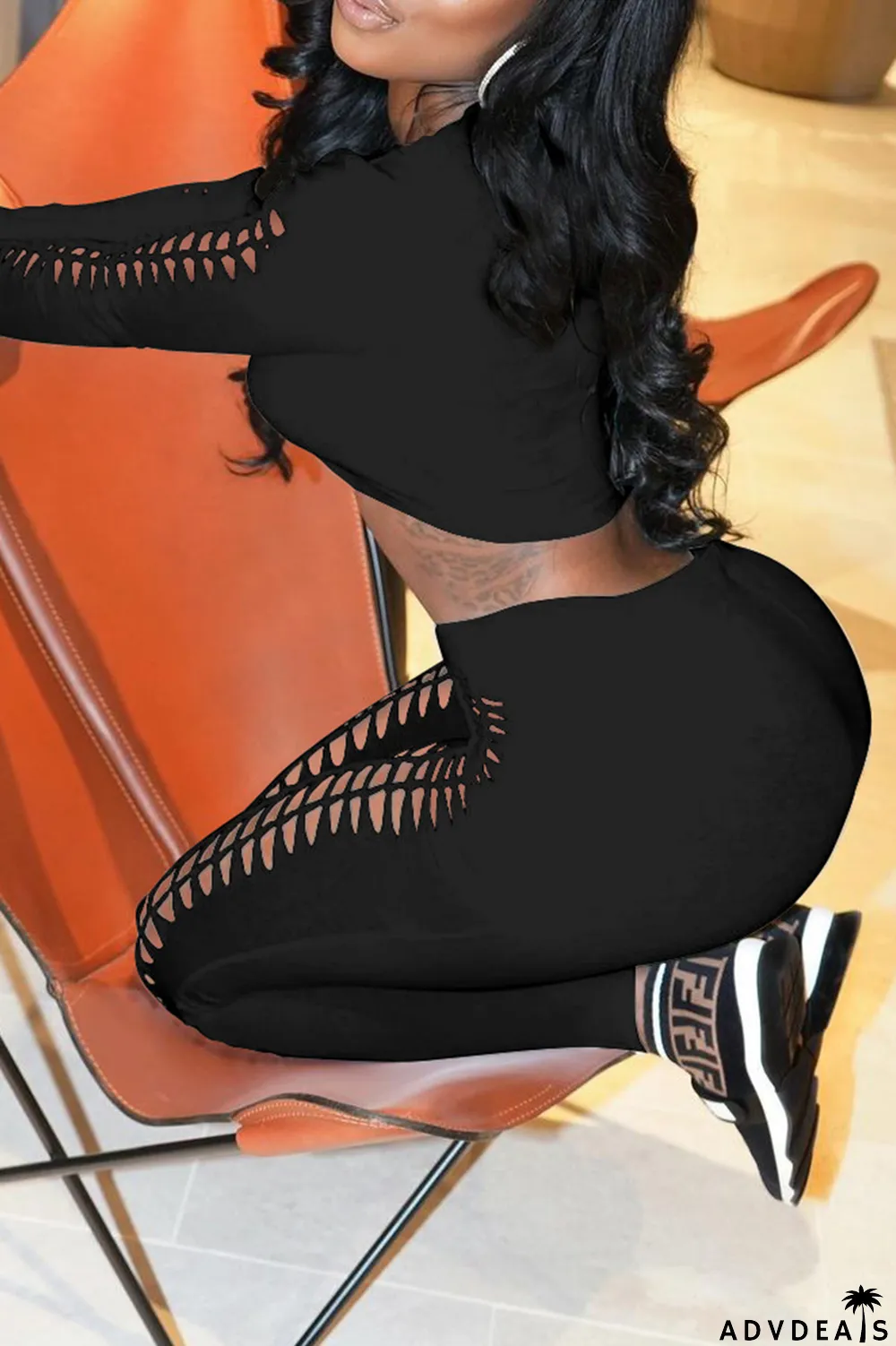 Color Blue Sexy Solid Ripped O Neck Long Sleeve Two Pieces