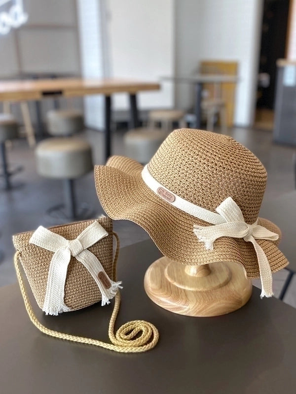 Girl’s Pastoral Minimalist Solid Color Straw Hat