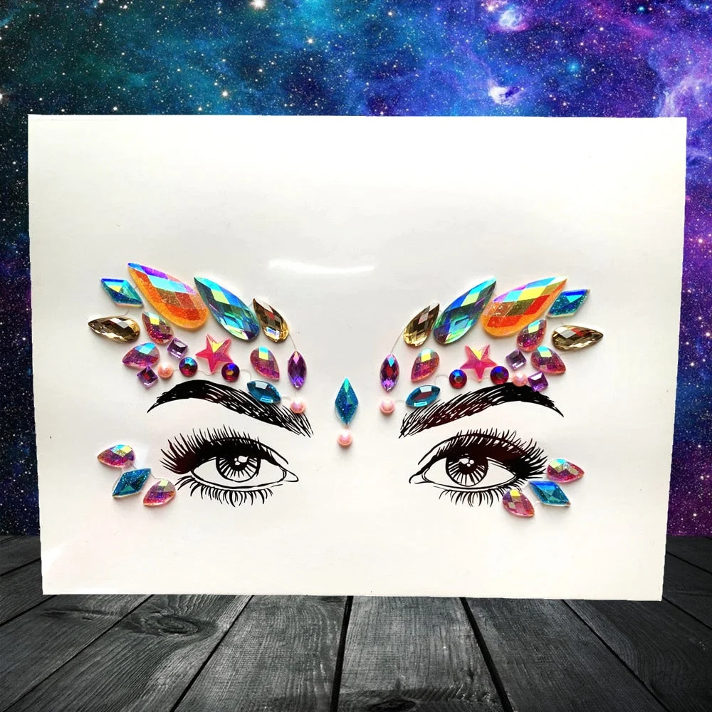 3D Flash Eye Gems Sticker Diamond Face Jewelry Acrylic Resin Drill Body Art For Party Show Rhinestone Forehead Eyebrow Eye Decor