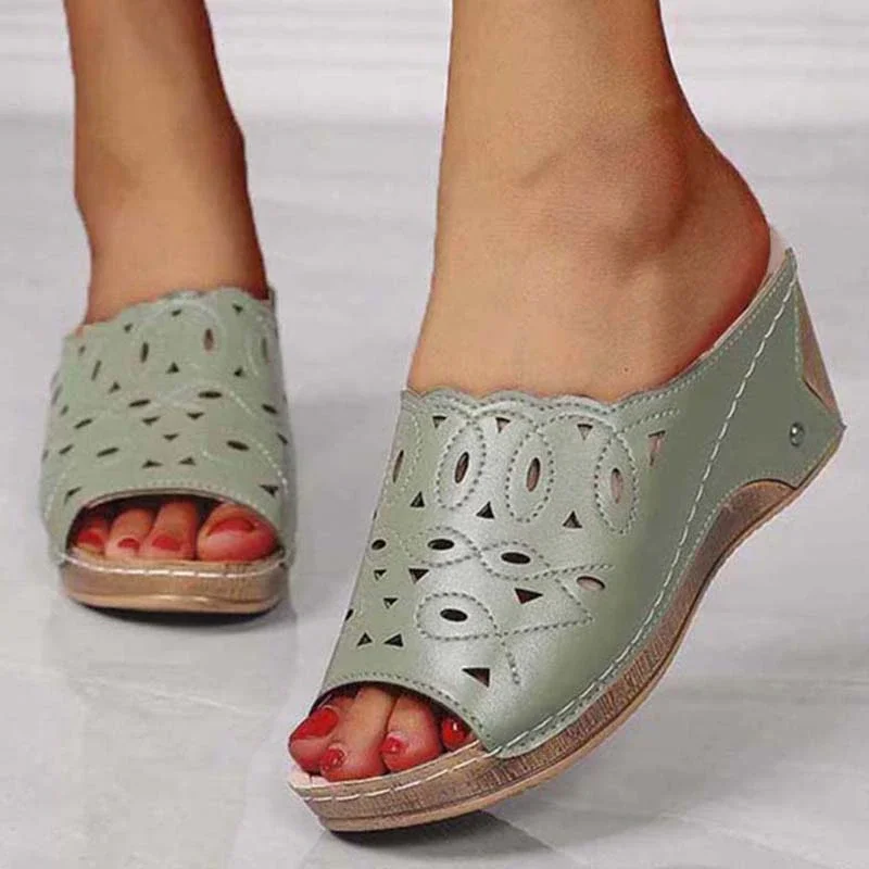 Qengg New Women Shoes Sandals Fish Mouth Wedges Sandals Open Toes Hollow Out Women's Shoes Slip On Women Shoe Female Footwear
