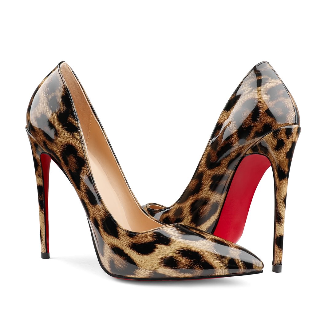 Red Bottom Women's Party Wedding Heels Leopard Patent Pumps-MERUMOTE
