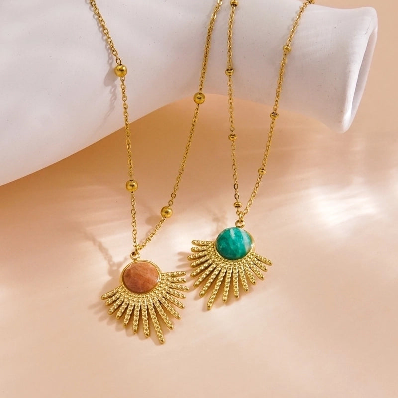 3 Pieces 304 Stainless Steel 14K Gold Plated Ig Style Vintage Style French Style Inlay Geometric Natural Stone Pendant Necklace