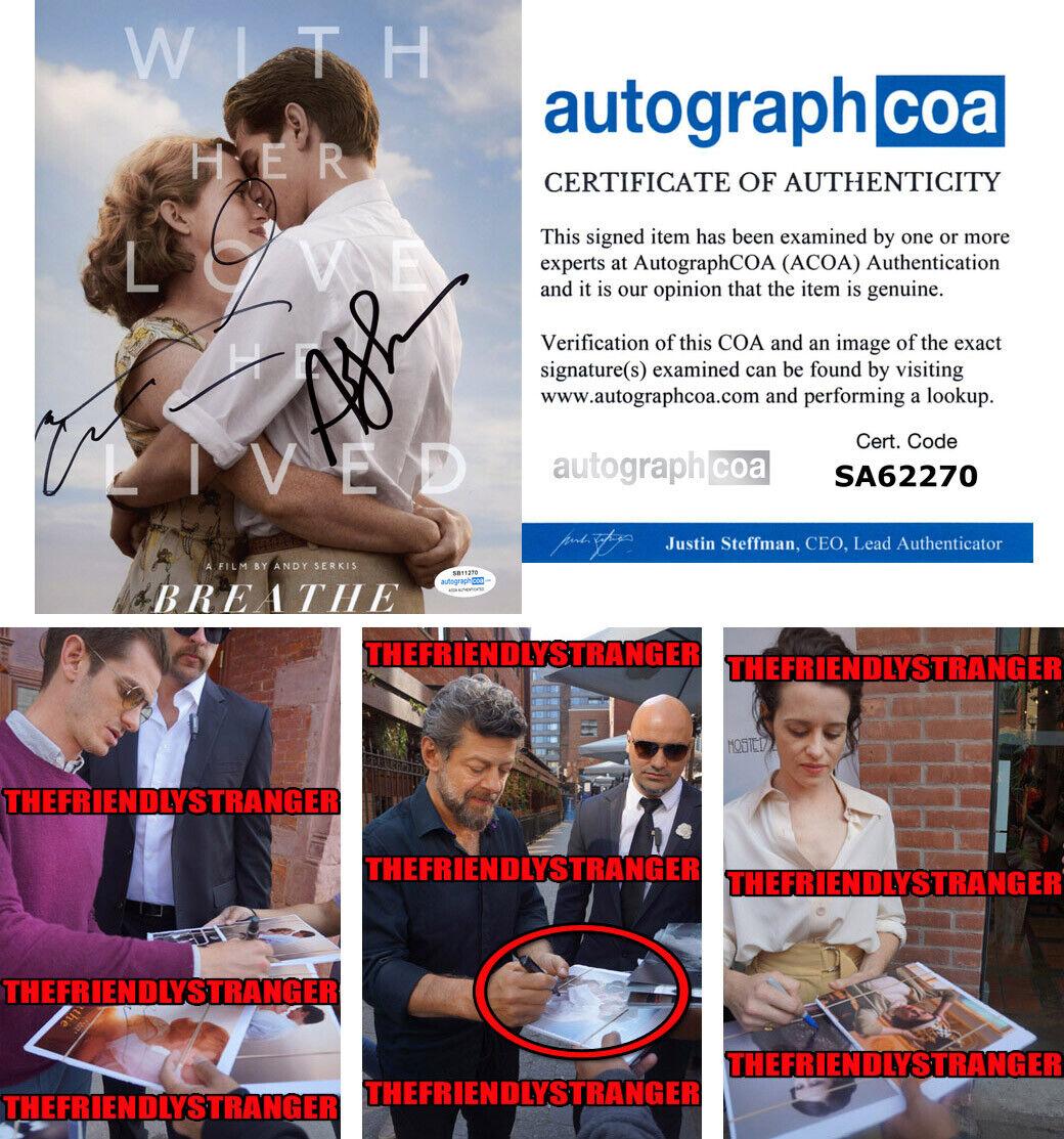 CLAIRE FOY, ANDREW GARFIELD, ANDY SERKIS signed 8X10 BREATHE Photo Poster painting b PROOF ACOA