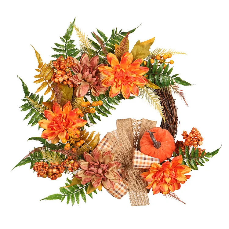 Flannel Pumpkin Dahlia Fall Wreath | AvasHome