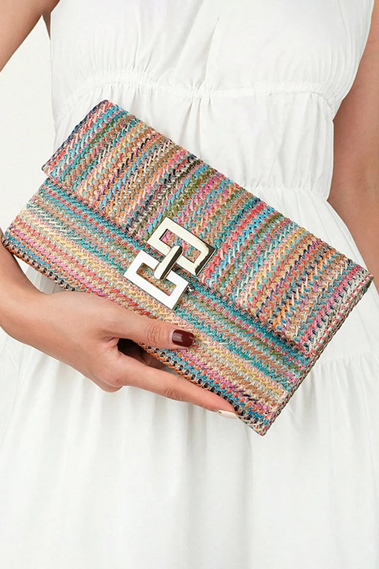 Casual Handmade Woven Metal Buckle Square Bags