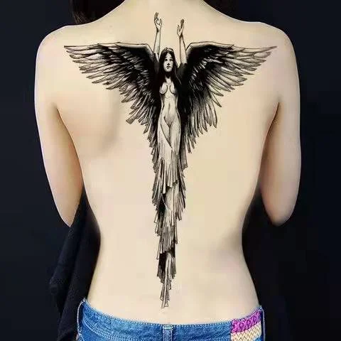 New Full Back Temporary Tattoo Stickers Men and Women Waterproof Personality Angel Devil Wings Art Fake Tattoo Black Tattoo Set