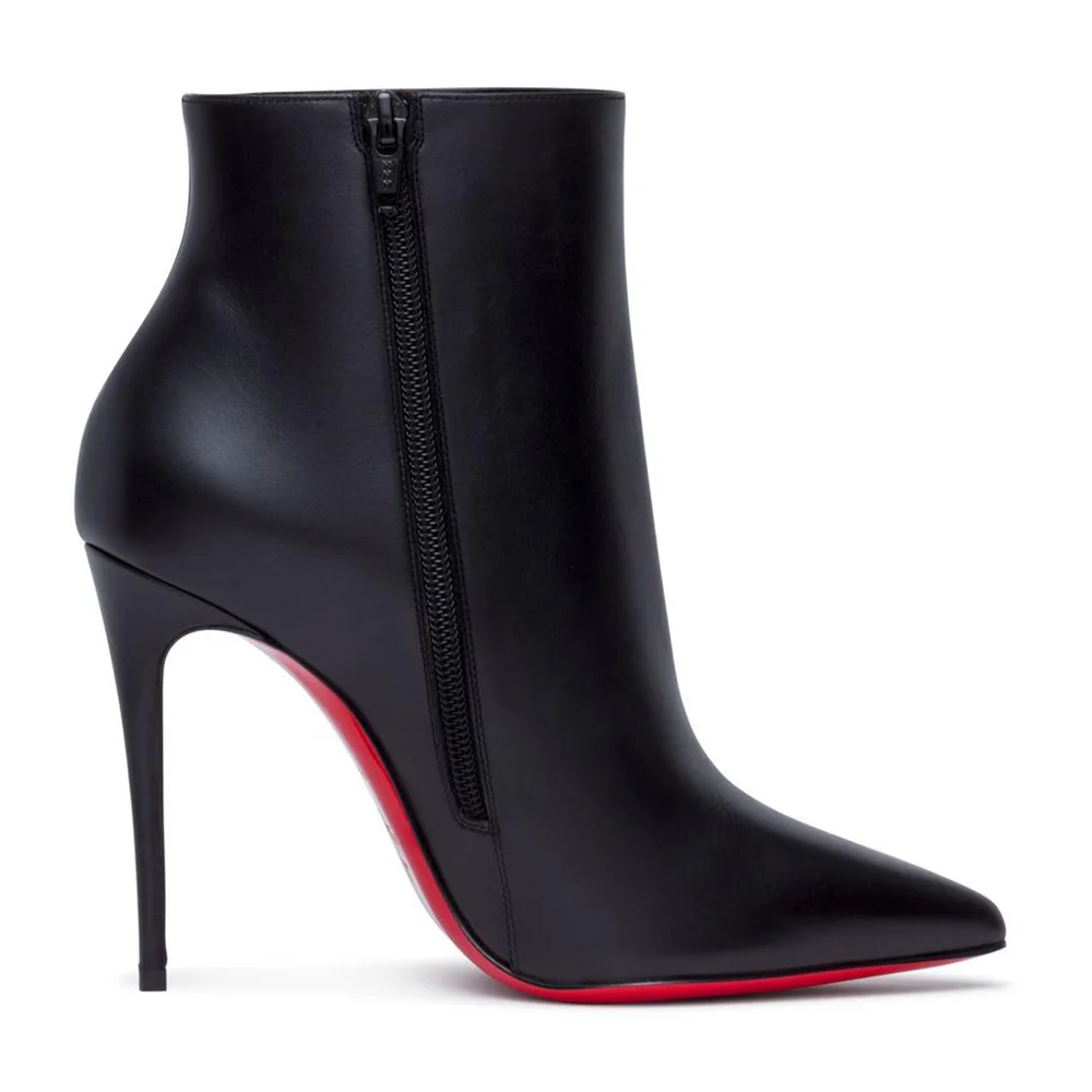 100mm Red Bottom Women's Closed Pointed Toe Stilettos Ankle Boots-MERUMOTE
