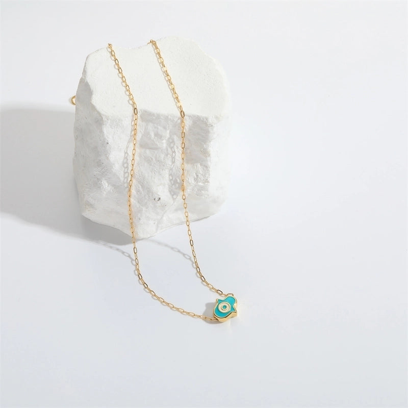 Copper 14K Gold Plated Enamel  Pendant Necklace