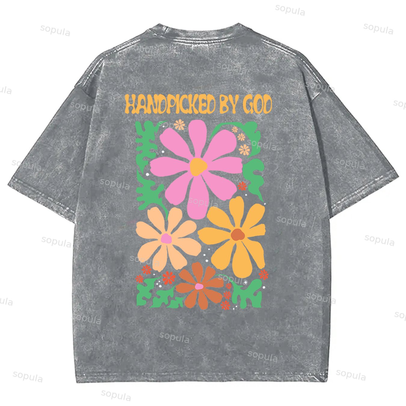 Sopula Vintage Acid Washed Handpicked By God Graphic Printed T-Shirt