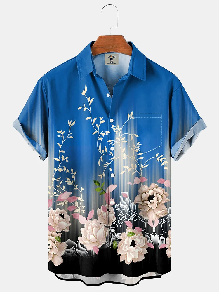 Hawaiian Casual Gradient Floral Print Short Sleeve Shirt