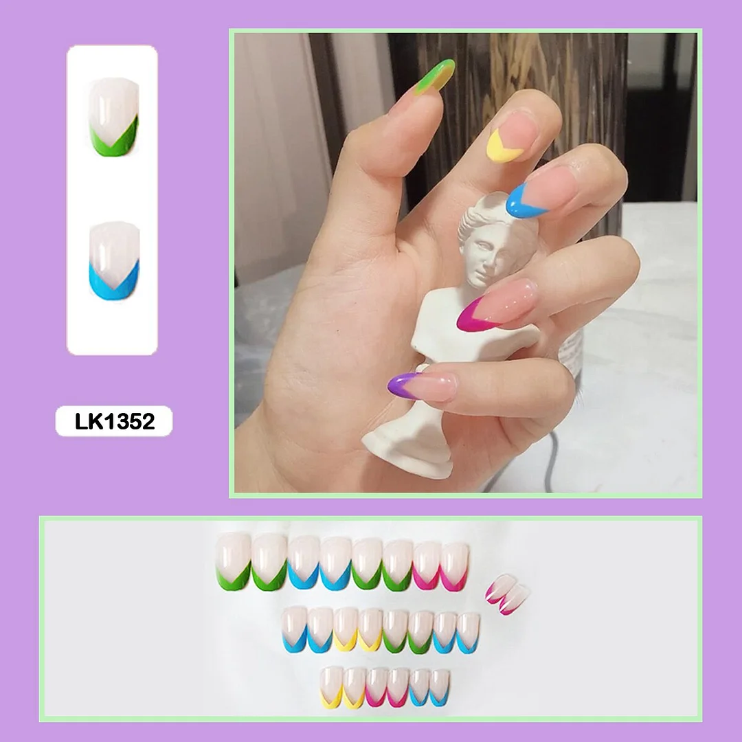 French V Simplicity Elegant Trapezoidal Wearable Fake Nails-Nail Inspo