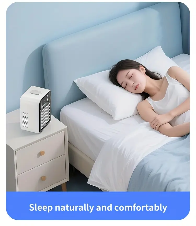 2025 new cooled fan with ice cooling portable desktop spray humidifier rechargeable or usb powered 2 battery capacity 3000mah square shape 36v or below no portable air cooler modern aesthetic durable build quality portable air cooler Product details 5