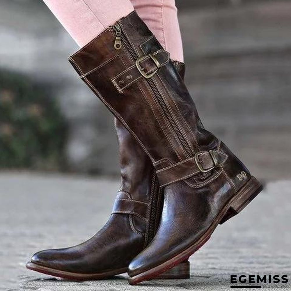 Comfort Side Zipper Boots Adjustable Buckle Low Heel Outdoor Boots | EGEMISS