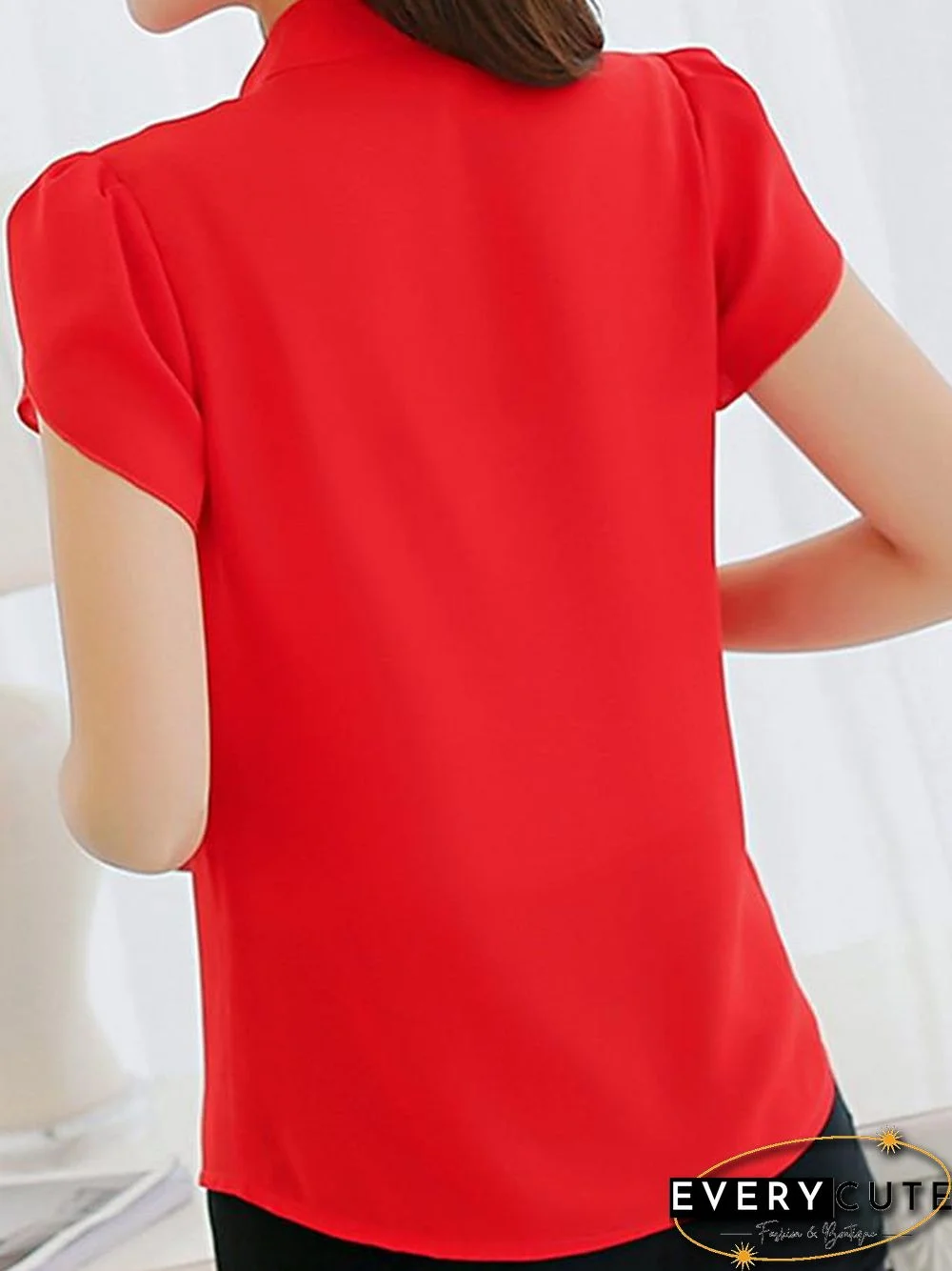 Women's Blouse Shirt Solid Colored V Neck Standing Collar Tops Basic Top White Blue Red-0204810