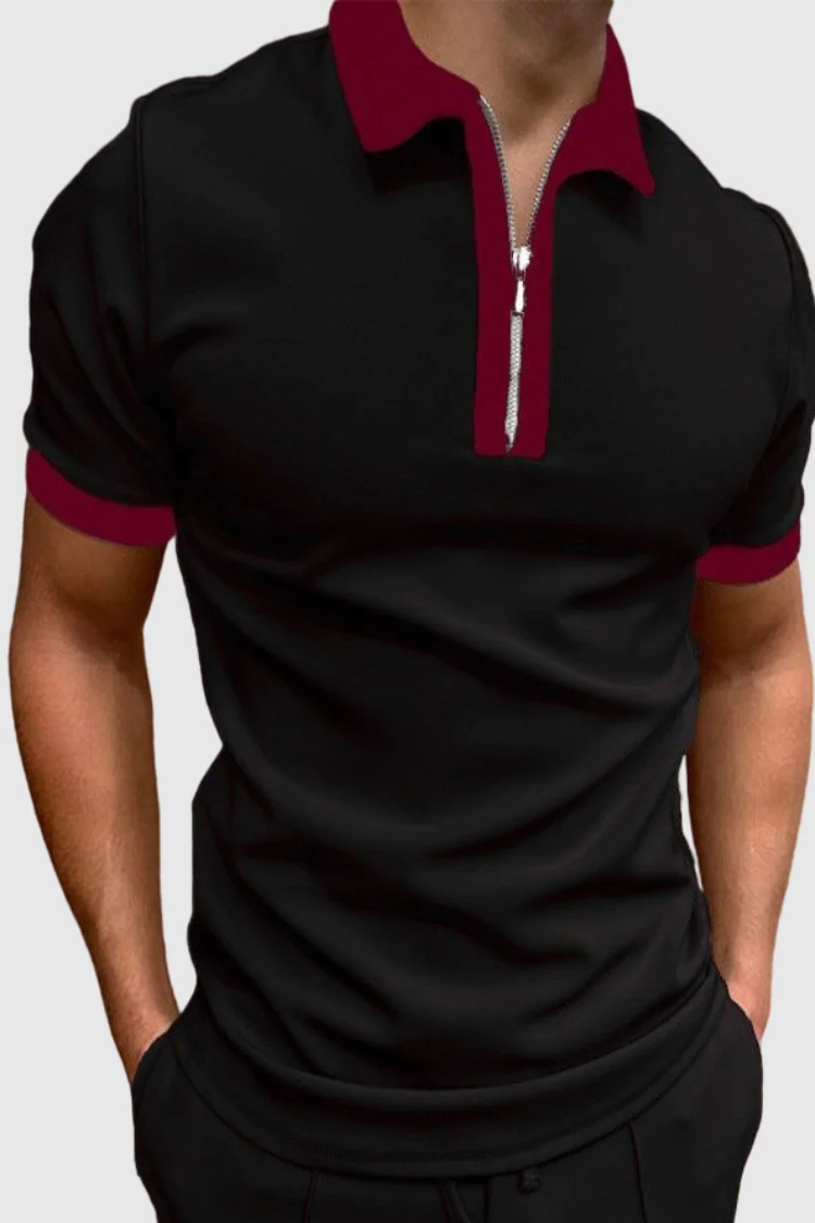 BrosWear Men's Zipper Colorblock Goft Tennis Daily Short Sleeve POLO Shirt