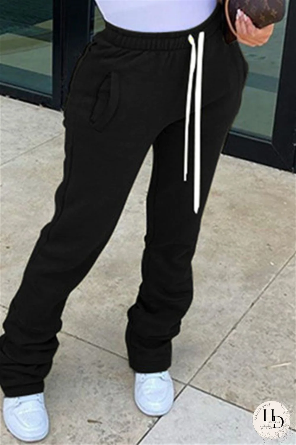 Black Fashion Casual Solid Basic Regular Trousers
