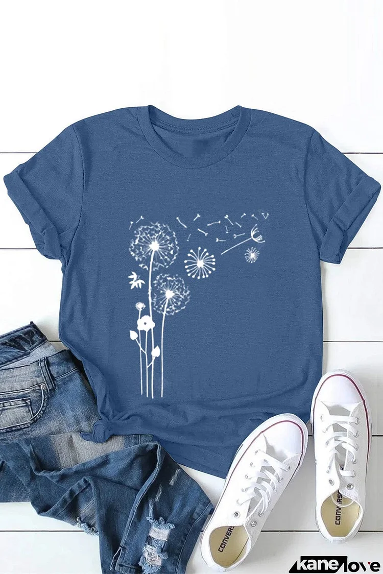 Crew Neck Dandelion Print T-shirt