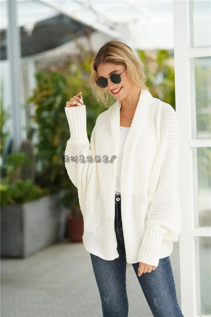 2021 new style bat sleeve large size long knitted cardigan sweater women's jacket women's sweater
