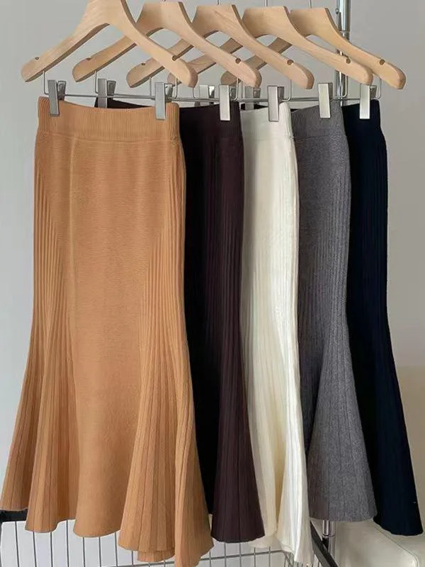 Solid Color Pleated Mermaid High Waisted Skirts Bottoms