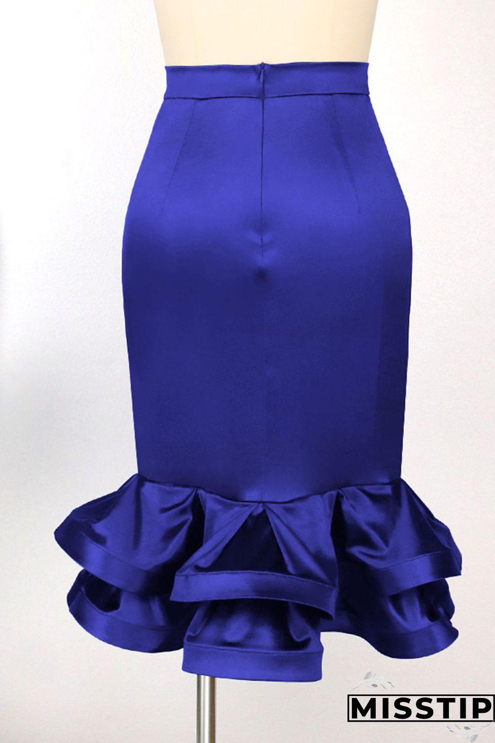 Blue Elegant Solid Patchwork Flounce High Waist Straight Solid Color Bottoms