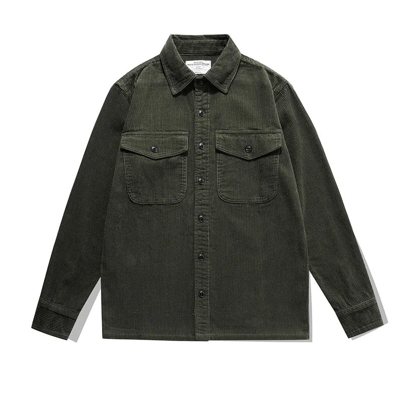 Men's Thick Corduroy Shirt Railway Retro Solid Color Long-sleeved Engineer Shirt