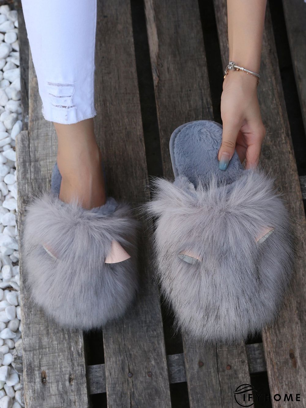 Cute Cat Ears Mohair Warm Fleece Indoor Slippers | IFYHOME