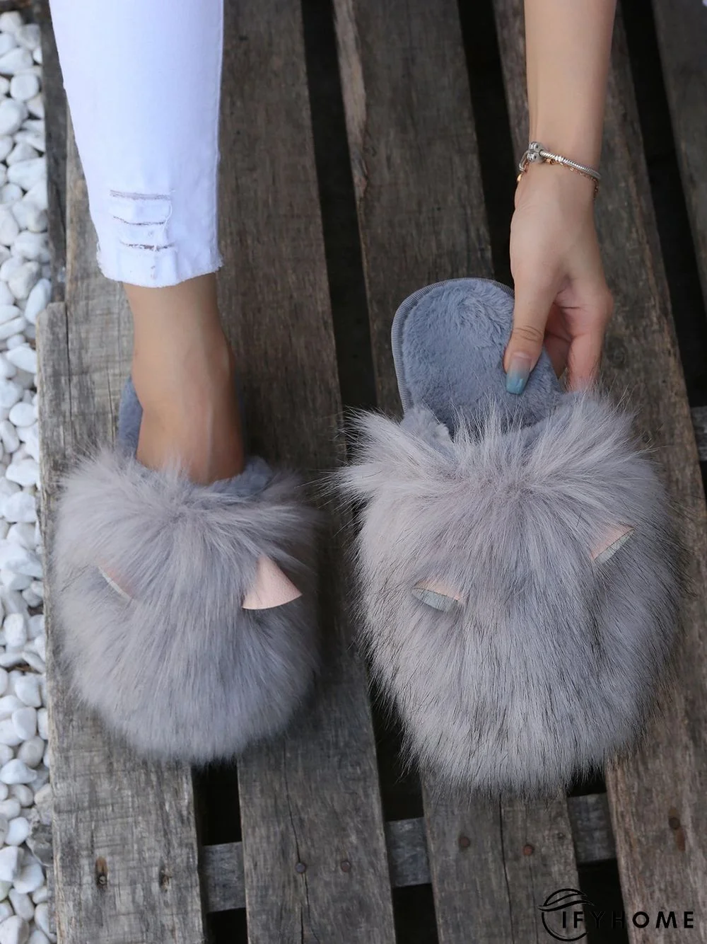 Cute Cat Ears Mohair Warm Fleece Indoor Slippers | IFYHOME