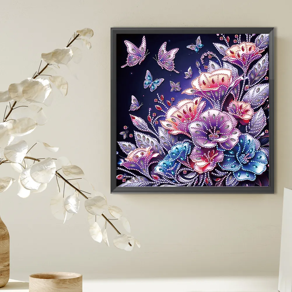 Diamond Painting - Partial Special Shaped Drill - Rose Butterfly(Canvas|30*30cm)