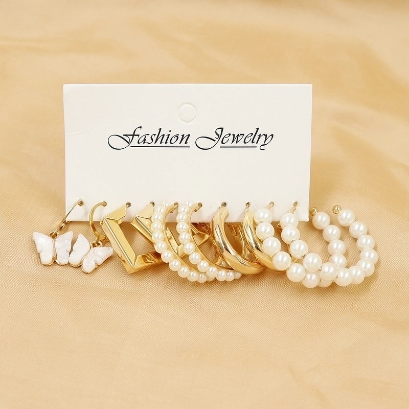 1 Set Minimalist Circle Heart Shape Butterfly Metal Plating Inlay Pearl Women’s Earrings