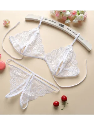 Pretty Charming Three-point Lingerie Open-file Bikini With Lace Lingerie Set