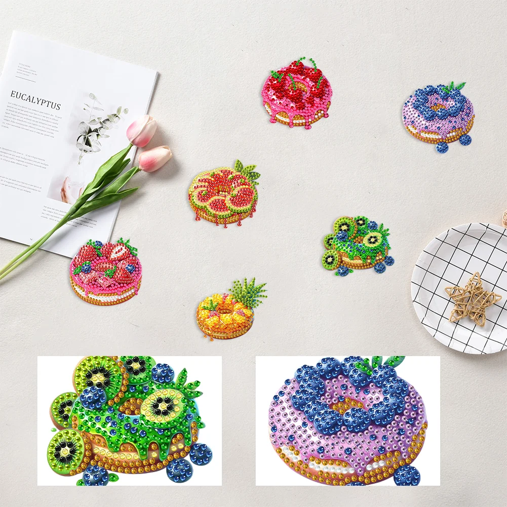 6pcs DIY Fruit Donut Acrylic Special Shape Diamond Painting Fridge Magnets