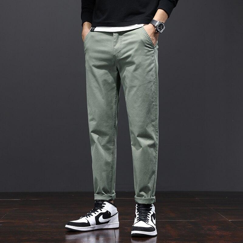 Mens Pants Cotton Casual Stretch Male Trousers Man Long Straight High Quality 4 Colors Plus Size Pant Suit 42 44 46 Cy9116