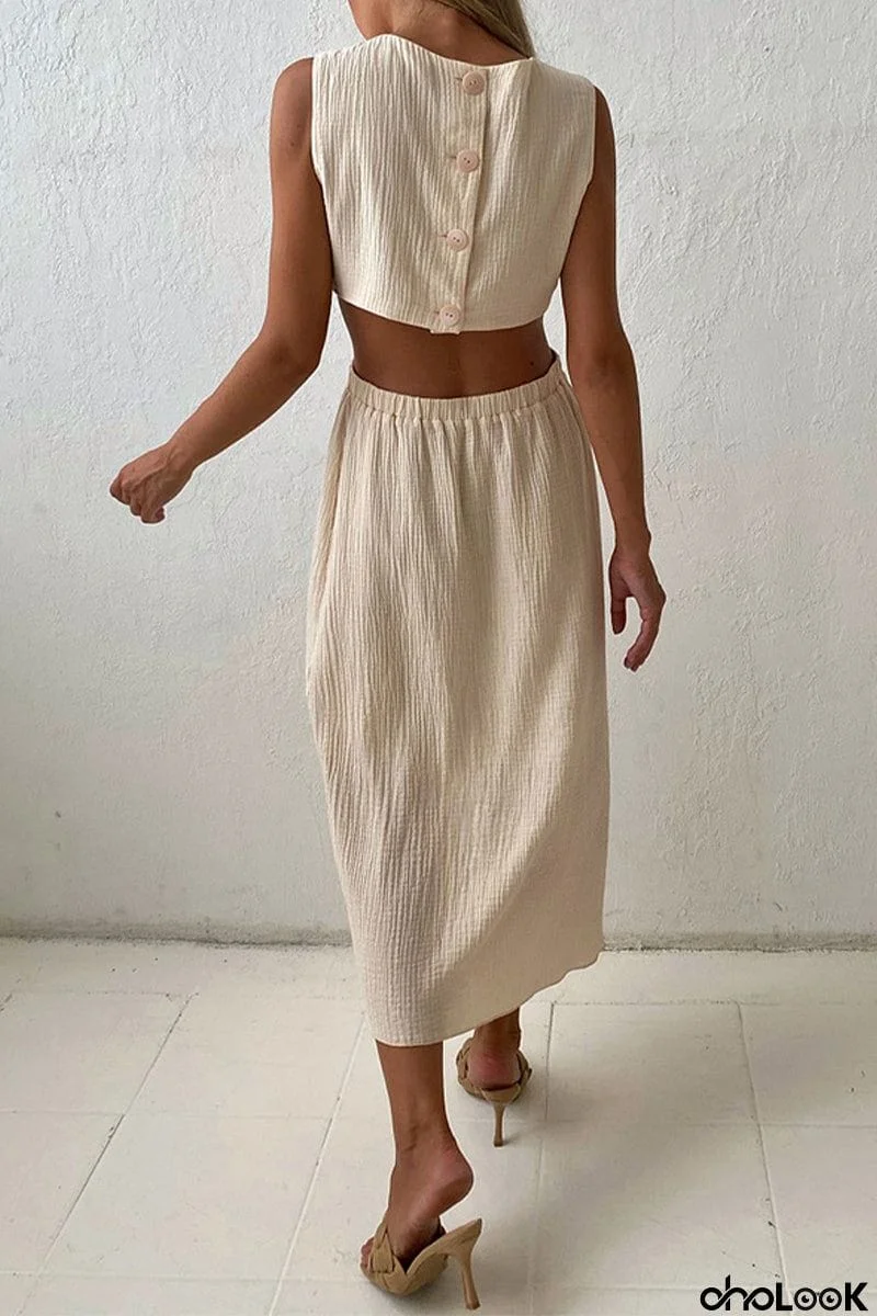 Casual Simplicity Solid Buckle O Neck Sleeveless Dress Dresses