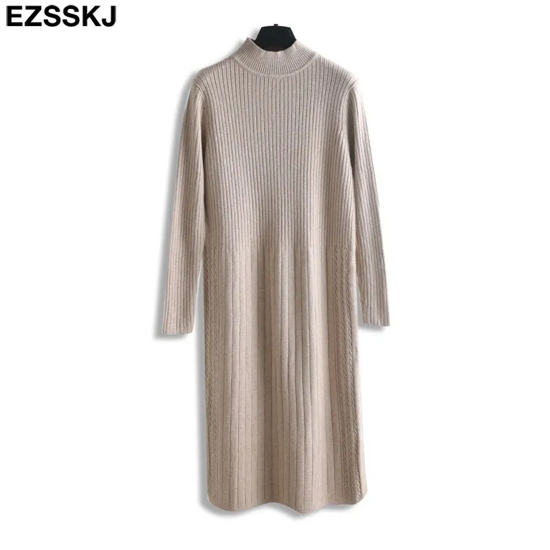 Autumn Winter long thick straight Sweater dress women solid loose pure solor Thick dress Female oversize knit dress Long sleeve